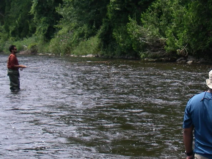Anglers working a summer river during an on-the-water session